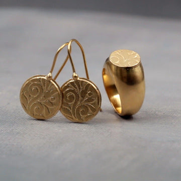 Gold Jewelry Set,Women Jewelry Set,Valentines Gift Set,Fashion Rings,Hook Earrings,Jewelry for Her,Everyday Earrings,14k Gold Jewelry